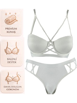 Bipamuk Kadın Ipli Detaylı Destekli Sütyen Külot Takımı Toparlayıcı Iç Giyim 2 Li Set