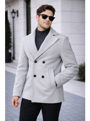 Baselco Erkek Casual Kruvaze Midi Boy Kaşe Kaban - Modern Kesim