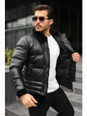 Baselco Exclusive Düğme Detaylı Tasarım Deri Şişme Mont