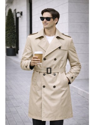 Baselco Erkek Modern Kalıp Trençkot - Kemerli, Çift Düğmeli, Zamansız Tasarım