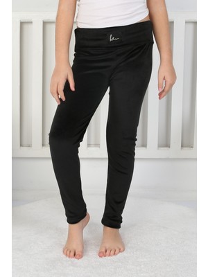 buğrahayalin Likralı Kadife Kumaş Arma Detaylı Kız Çocuk Günlük Tayt