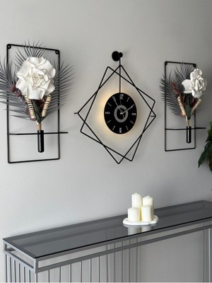 PremiumPort Modern Led'li Ferrero Negro Exclusive Metal Duvar Saati, Şık Tasarım