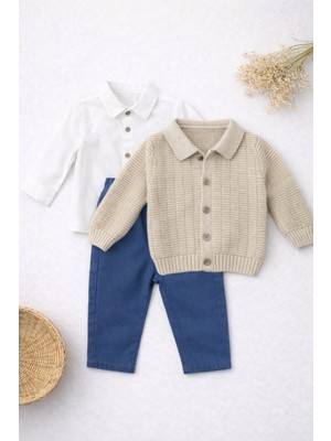 Bambino Triko Hırka Gömlek Pantolon 3’lü Takım