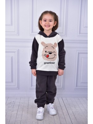 Buufuu Polar Bear Nakışlı Kapşonlu Kışlık Uzun Kol Alt Üst Çocuk Takım