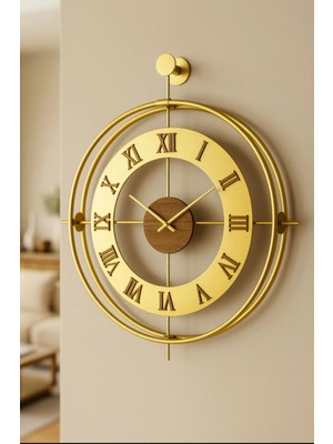 PremiumPort Modern Altın Metal Duvar Saati, Şık ve Zarif Dekorasyon Parçası