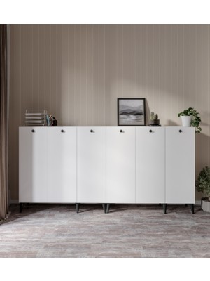 Afilli 6 Kapaklı 8 Raflı Yatay Dosya Dolabı ve Çok Amaçlı (Tamamı Mdf)