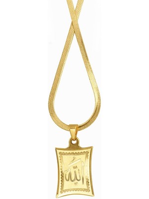 Vipfoni Italyan Zincirli Allah Yazılı Çelik Kolye