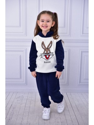 Buufuu Polar Tavşan Nakışlı Uzun Kol Kapşonlu Kışlık Alt Üst Çocuk Takım