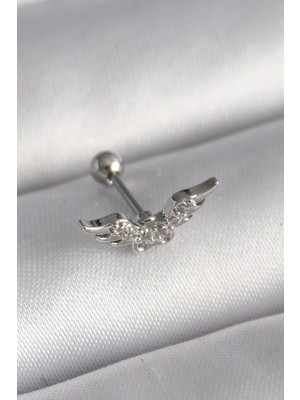 Eco Lounge 316L Çelik Gümüş Renk Zirkon Taş Detay Kanat Model Tragus Piercing