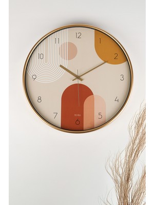 PremiumPort Modern Bohem Duvar Saati, Sessiz Mekanizmalı, Cam Ön Yüzey, Dijital Baskı