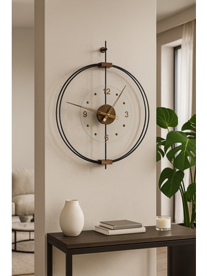 PremiumPort Lux Büyük Sessiz Duvar Saati 60X75 Cm, Rosa Siyah/ceviz, Çift Çemberli