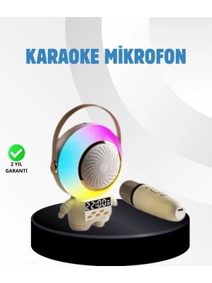 Eco Lounge Renkli Işıklı Astronot Mini Bluetooth Speaker ve Karaoke Mikrofon