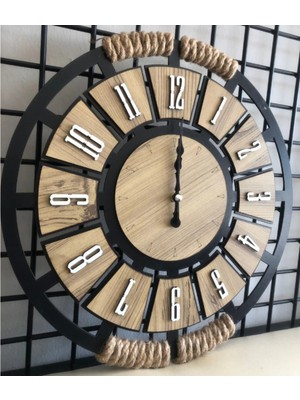 PremiumPort Rustik Ahşap Halatlı Dekoratif Duvar Saati, Şık ve Doğal Tasarım