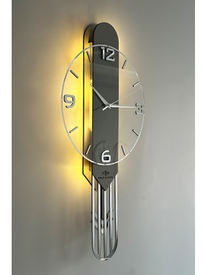 PremiumPort Uzun Dikdörtgen Saat Sarkıçlı Işıklı 65CM Antrasit Gümüş