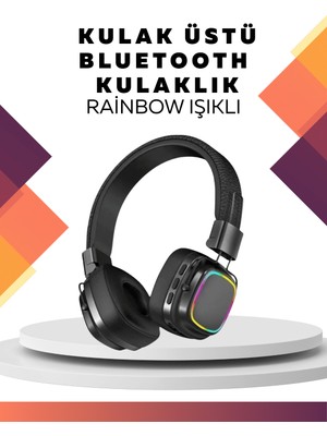 AriaTech Kablosuz Rgb Işıklı Katlanabilir Bluetooth Kulak Üstü Kulaklık - Lisinya