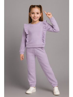 Buufuu Fırfırlı Pamuklu Uzun Kollu Alt Üst Ikili Kız Çocuk Takım