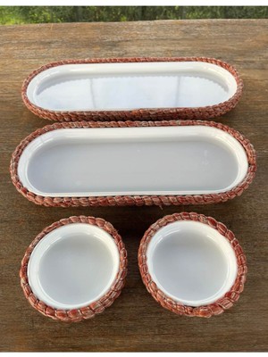 Home İnn Servis Seti 4’lü Melamin Hasır Dokulu – Bordo – Sunum Seti