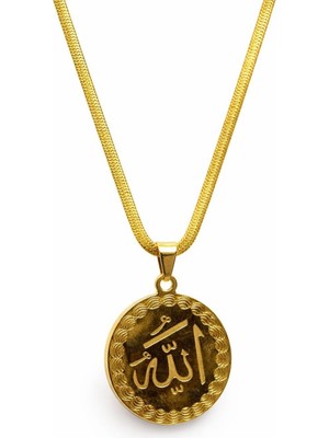 Vipfoni Yuvarlak Allah Yazılı Çelik Kolye