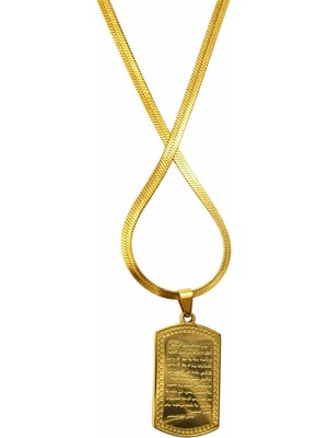 Vipfoni Dikdörtgen Ayetel Kursi Yazılı Çelik Kolye