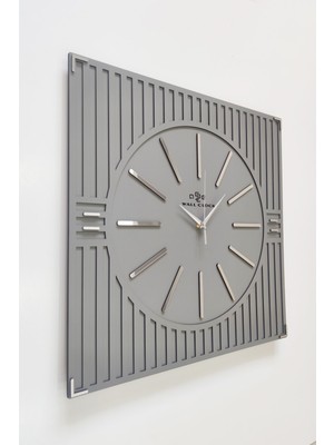 PremiumPort Şık Kare Çizgi Desenli Pleksi Duvar Saati 50X50CM Antrasit Gümüş