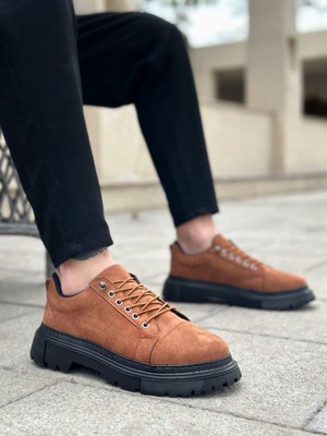 BOA BA0245 Taba Süet Akıllı Lastik Bağcık Yüksek Siyah Taban Günlük Erkek Ayakkabı