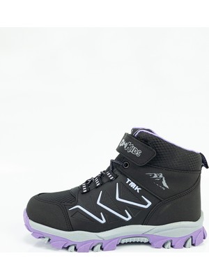 Tomkids Çocuk Kız Siyah Lila Su Geçirmez Bantlı Bot