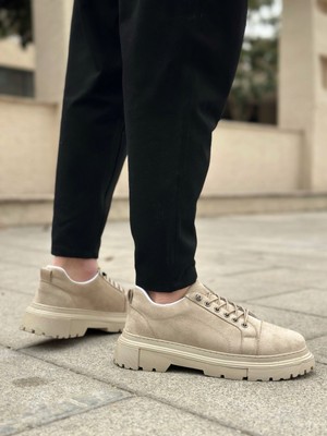 BOA BA0245 Krem Süet Akıllı Lastik Bağcık Yüksek Taban Kadın Ayakkabı Konforlu Kullanım