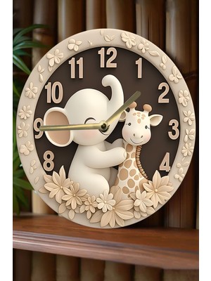 PremiumPort Modern Yuvarlak Ahşap Duvar Saati, Kuvars Hareketli, 3D ve 2d Tasarım