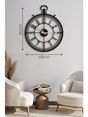 PremiumPort Şık Siyah Metal Duvar Saati 49X60CM, Antika Tasarım ve Türkçe Rakamlar