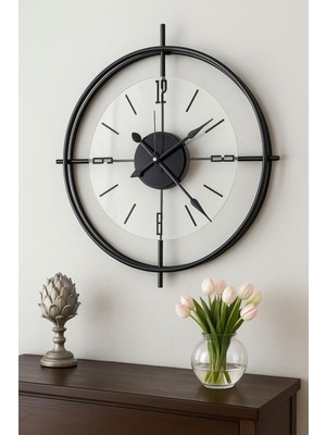 PremiumPort Modern Siyah Pleksi Duvar Saati, Sessiz Quartz Mekanizma, 55X55 cm