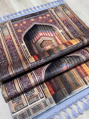 Prayer Rug Dokuma Taban Örgü Püsküleri ve Ipek Kadar Yumuşak Yüzeyiyle Bambu Seccade Namazlık 80X125 cm Hac Umre ve Ramazan Hediyesi