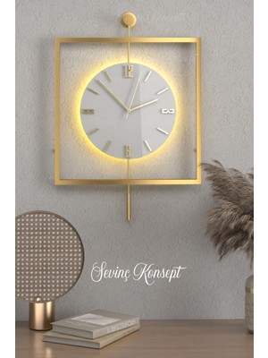 PremiumPort Modern Yuvarlak Kristal LED Duvar Saati, Dekoratif Metal Sarkaçlı Tasarım