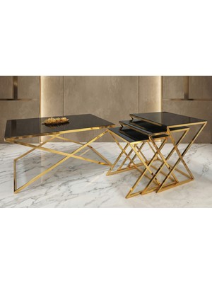 Çelsan x Model Metal Ayaklı Siyah Dikdörtgen Orta Sehpa (60X90) - Gold ve Gümüş Ayak Seçenekli