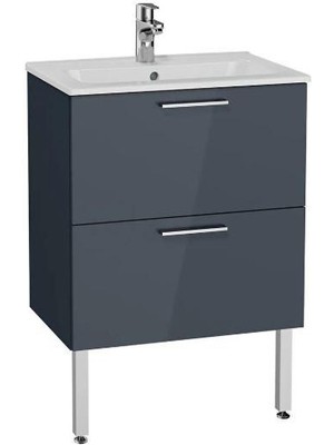 VitrA Mia 2 Çekmeceli Antrasit 60 cm Ayaklı Lavabo Dolabı Alt Modül+ Lavabo