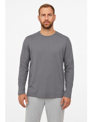 Cottonland Erkek Colbert Uzun Kollu O Yaka Baskısız Dökümlü Penye T-Shirt