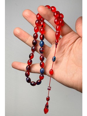 Tesbihkenti Kırmızı Sistem Püsküllü Ateş Kehribar Tesbih