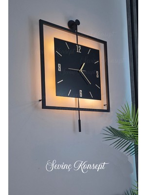 PremiumPort Modern Siyah Metal Duvar Saati, LED Işıkli Kare Tasarım, Dekoratif Orta Boy