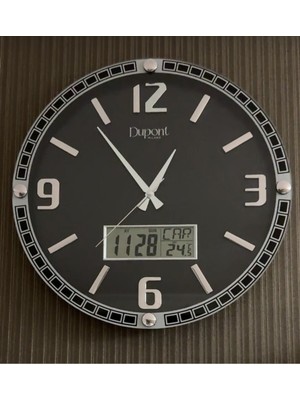 PremiumPort Dijital Termometre ve Takvimli Duvar Saati, Şık Silver-Black Tasarım