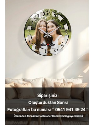 PremiumPort Kişiye Özel Modern Ahşap Duvar Saati, Tek Fotoğraflı, Yüksek Kalite