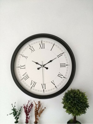 PremiumPort Şık Siyah Metal Retro Duvar Saati 40 cm Bej Detaylı Modern Tasarım