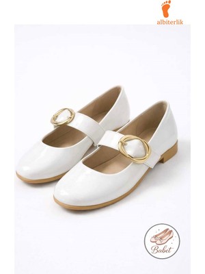 Albishoes Kadın Rugan Günlük Rahat Babet Kalın Kemerli Kadın Babet  Aksesuarlı Günlük Babet Ayakkabı