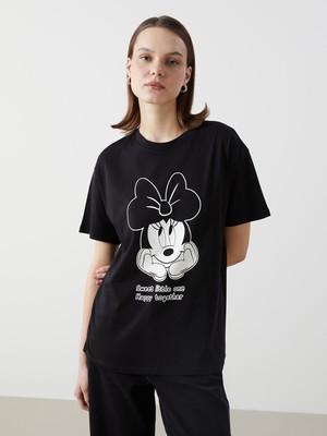 Lc Waikiki Yeni Sezon Bisiklet Yaka Minnie Mouse Baskılı Kadın Tişört