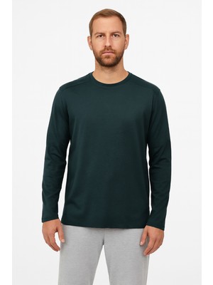 Cottonland Erkek Colbert Uzun Kollu O Yaka Baskısız Dökümlü Penye T-Shirt