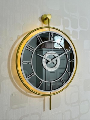 PremiumPort Işıklı Metal Camlı Modern Duvar Saati, Zarif ve Şık Tasarım