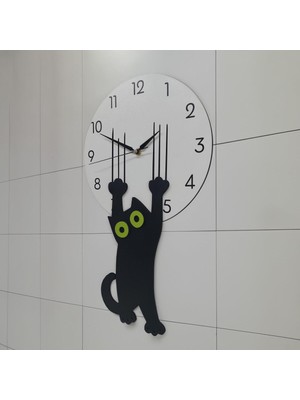 PremiumPort Ahşap Tasarımlı Kedi Figürlü Duvar Saati, Şık ve Modern Dekorasyon