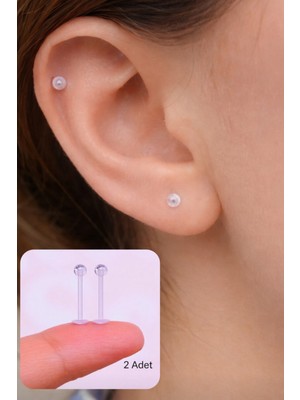 Sacce Scarves & Accessories 2 Adet Antialerjik Bioplast Esnek Şeffaf Silikon Piercing Tragus Helix Lobe Dudak Dil Conch 10 mm
