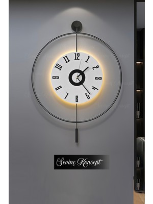 PremiumPort Modern Siyah LED Kristal Metal Duvar Saati 50X75CM, Şık ve Şık Tasarım