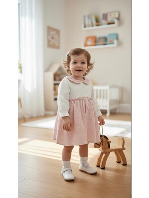 Butik Kız Bebek %100 Pamuklu Yaka Detaylı Elbise