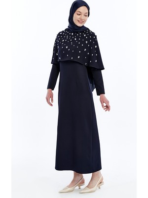 Marles Önü Taş Işlemeli Çıkarılabilir Pelerinli Abiye Elbise