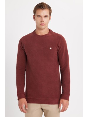 Tudors Erkek Slim Fit Dar Kesim Pamuklu Selanik Kumaş Bisiklet Yaka Kiremit Sweatshirt